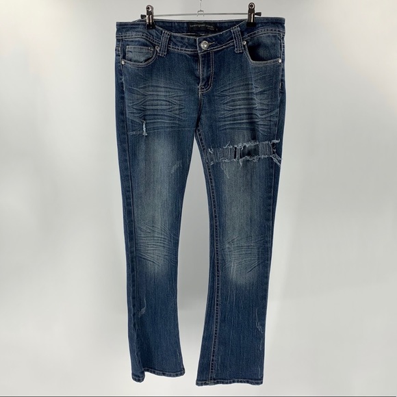 TwentyOne Black Destroyed Slim Boot Stretch Jeans - Picture 3 of 8